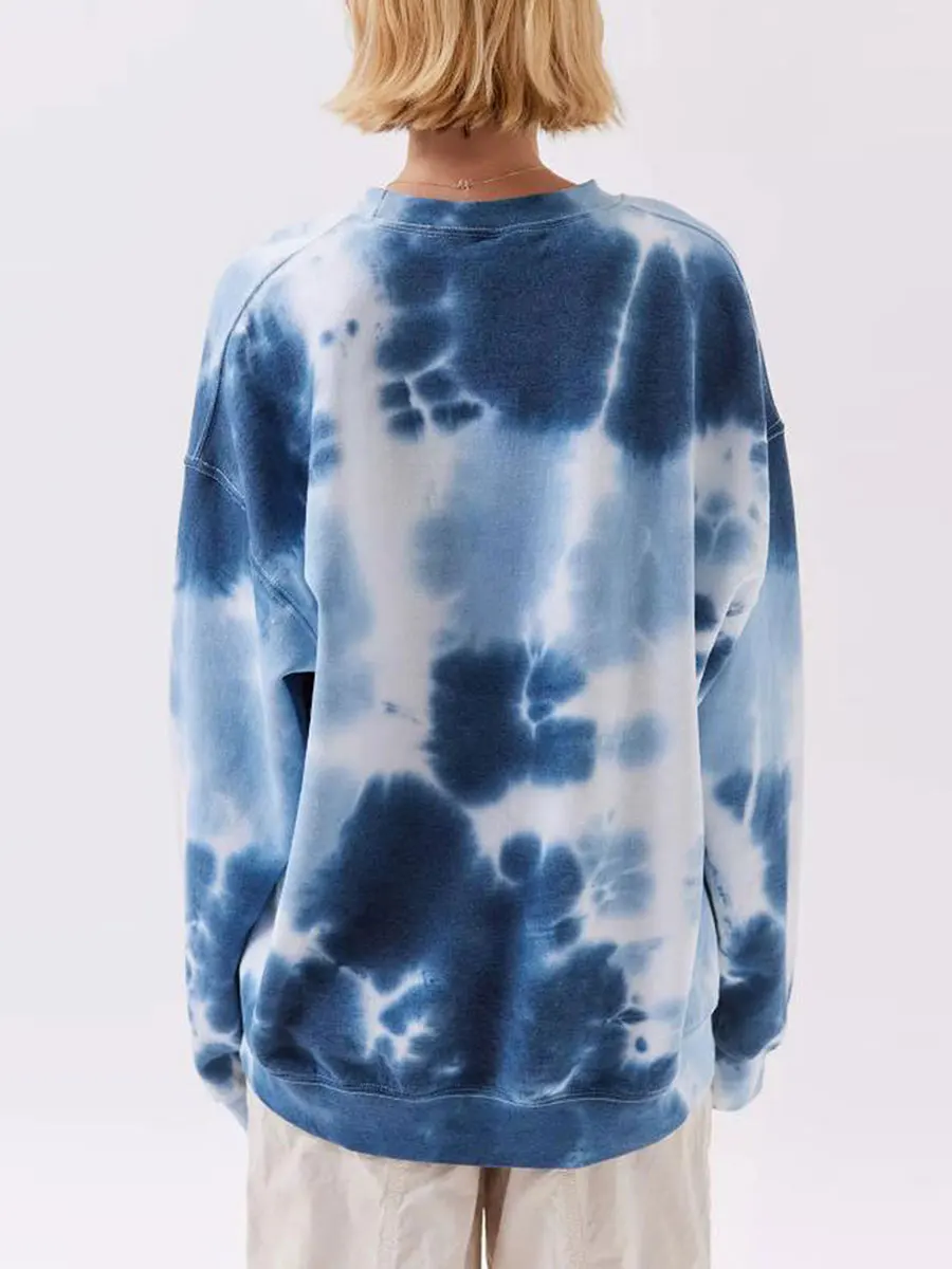 Heart Tie Dye Print Sweatshirts for Women Spring Autumn Loose Long Sleeve Crewneck Pullovers Tops Y2K Grunge Hoodie Streetwear