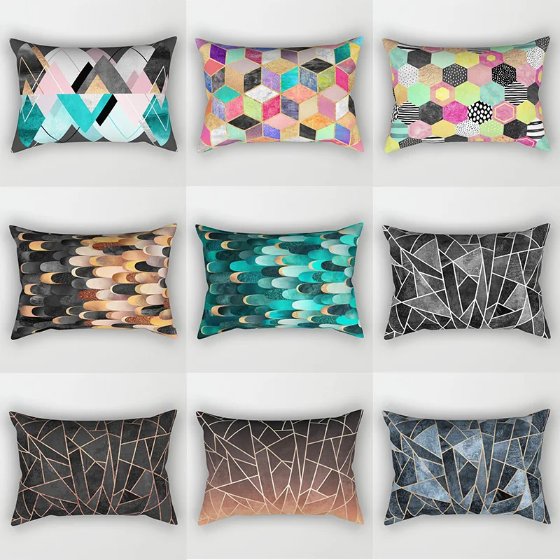 Color Modern Hot Sale Geometry Pillow Covers High Quality Short Plush Veet Rectangle Pillow Cases Room Decoration smile
