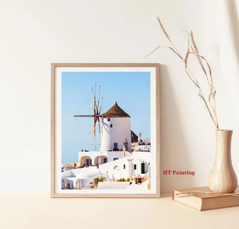 Island Santorini Aegean Greece Sea Landscape Poster Canvas Painting Nordic Wall Art Pictures Living Room Home Hotel Decor smile