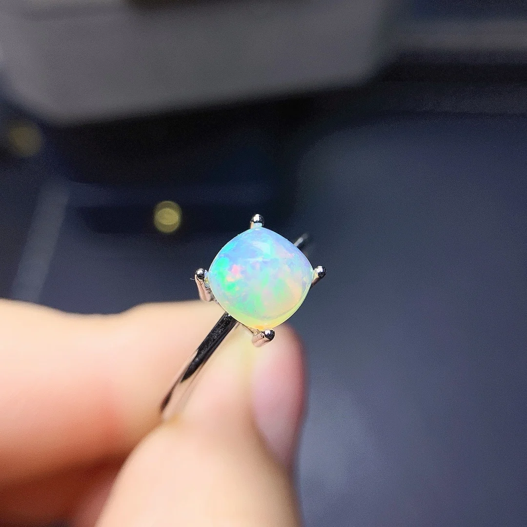 Opal Vintage Genuine Engagement Ring Sterling Sier Solitaire Natural Opal Promise Ring October Birthstone Ring smile