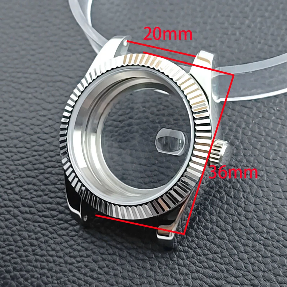 / siery NH35 36mm black Men's Steel Case Fit NH35 NH36 Movement Case Sapphire Crystal Glass Case 20mm Strap Watch Box smile /