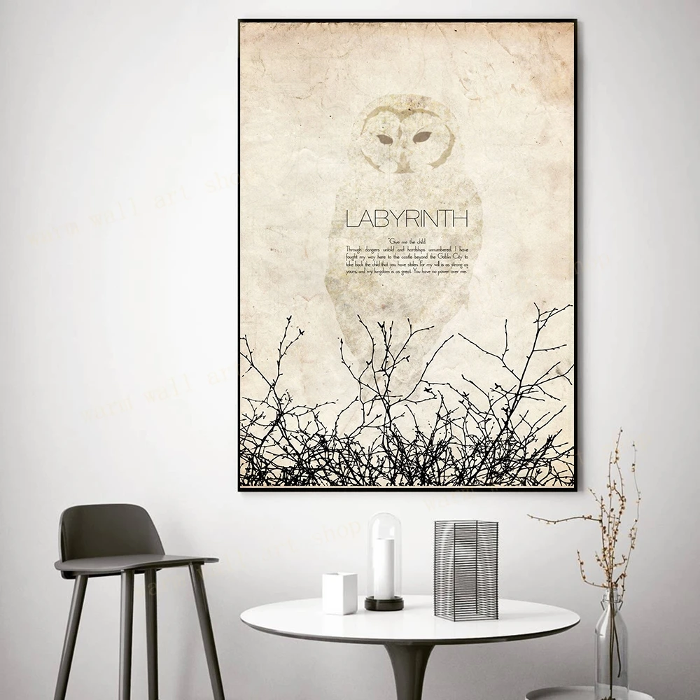 Movie Fantasy Labyrinth Cult Poster Goblin King Classic Quote Snowy Owl and Thorns Silhouette Print Canvas Painting Nordic Decor smile