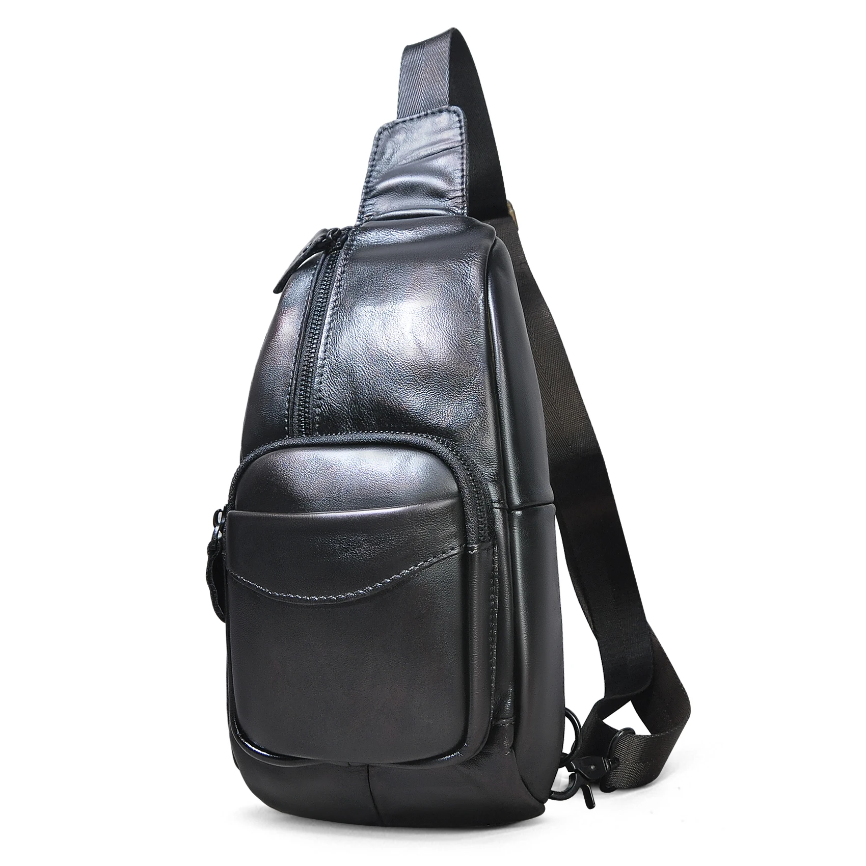 Thick Natural Leather Coffee Travel Triangle Chest Sling Bag For Men Design 8" Tablet One Shoulder Strap Bag Daypack Male 8012