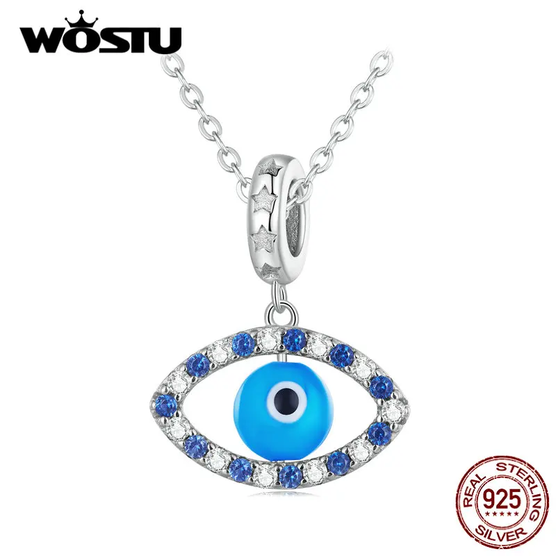 WOSTU 925 Sterling Silver Lucky Clover Grass Pendant Devil's Eye Hanging Bead Fit Original Bracelet Women DIY Fine Jewelry Gift