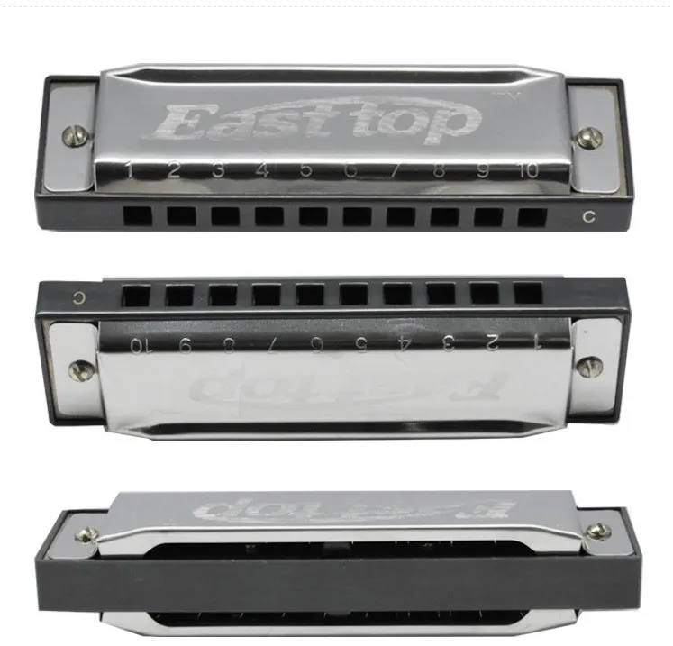 Easttop 10 Hole Blues Harmonica C Key Woodwind Musical Instrument Diatonic Harp Gaita Metal Cover ABS Comb Melodica Mouth Organ