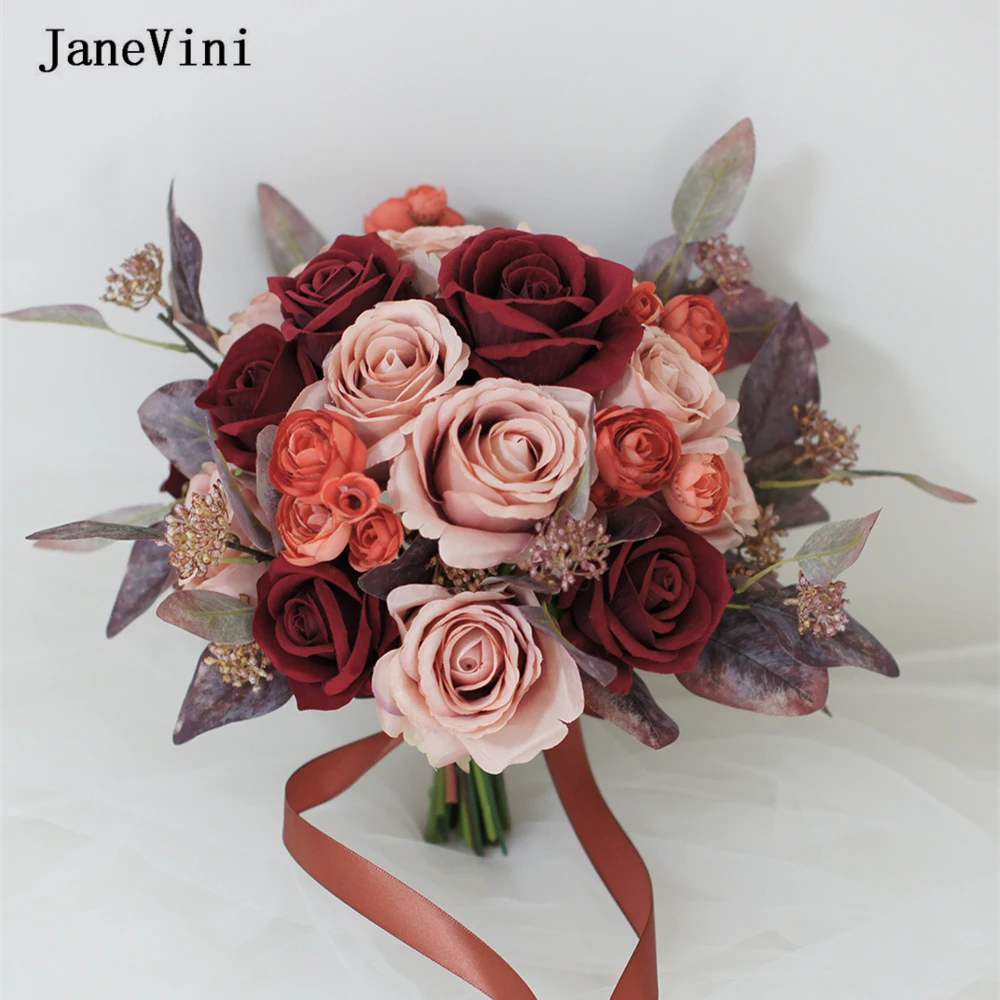 Bridal Janevini Vintage Bury Bouquets Roses Eucalyptus Bride Wedding ddmysmile Flowers Artificial Big Fake Bouquet Wedding Accessories Smile