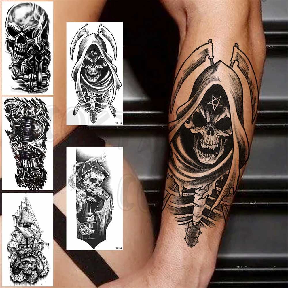 Real Skeleton Sickle Temporary Tattoo Female Adult Male Robot Pistol Pirate Ship Fake Tattoo Arm Art Washable Tattoo W241109