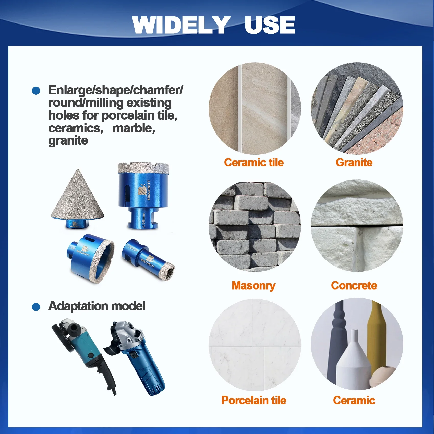 BRSCHNITT 7pcs Dia Drilling Bits Kit Tile 2025 Cutter new for Drilling Ceramic Marble Granite, M14 Thread Hole Saw