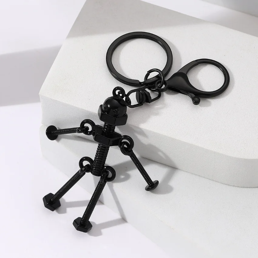 Screw Color Creative Black Robot Pendant Keychain Creative Car ddmysmile Key Ring Bag Ornament Accessories Gifts For Men Boys Smile