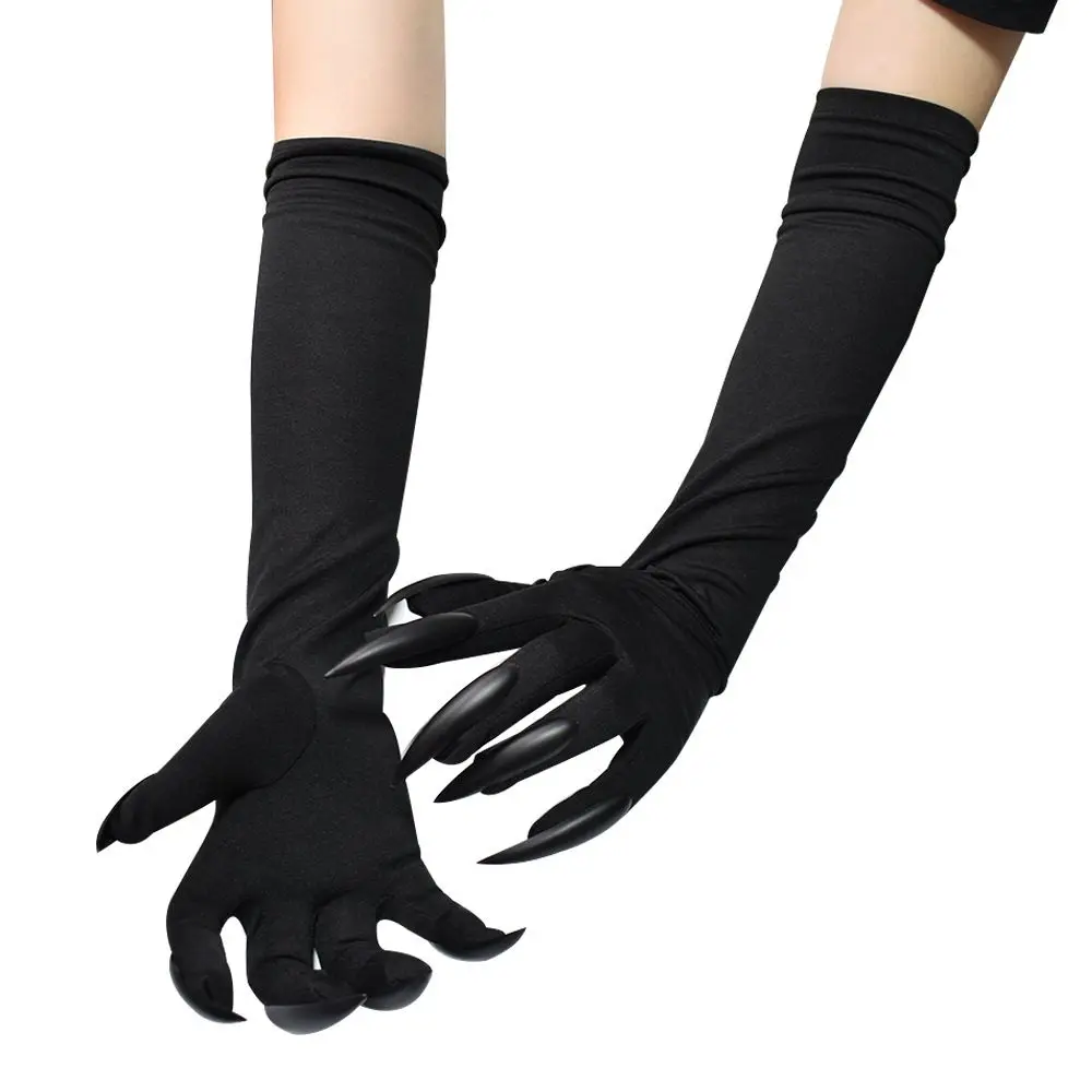Cool Funny 2025 Long new Nails Black Sier Girls Ghost Claw Mittens Halloween Cosplay Gloves Fancy Props Witch Cosplay Costume