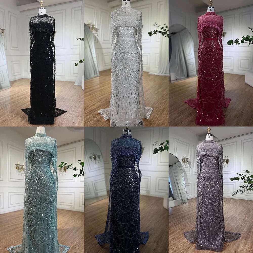 Mermaid Arabia Nude Long Cape Evening Dresses Gowns For Formal Ocn LA Customized mal
