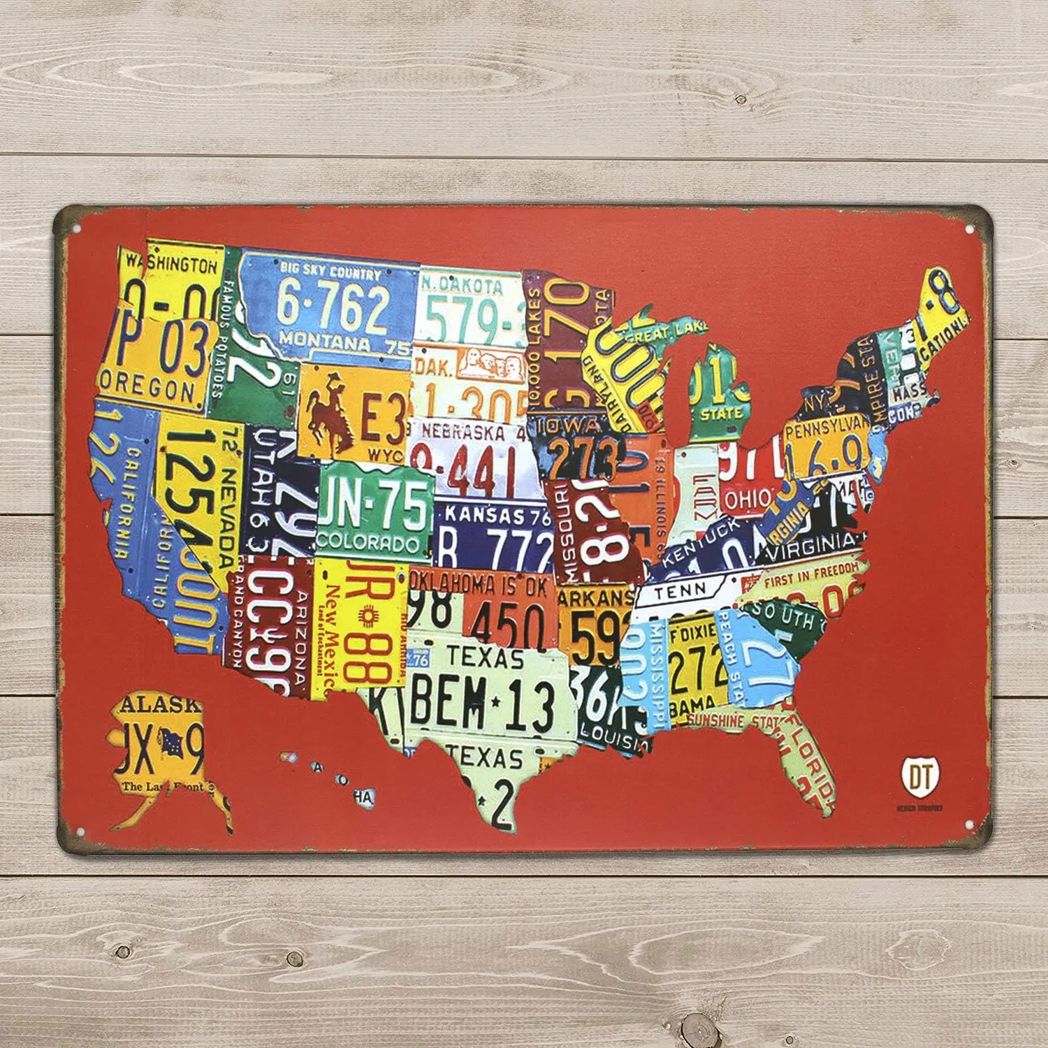 ddmysmile Map Road USA Red 66 License Plate Metal Tin Sign, Vintage Plaque Poster Garage Bar Home Wall Decor, 8X12 Inch Smile Sign, Decor,