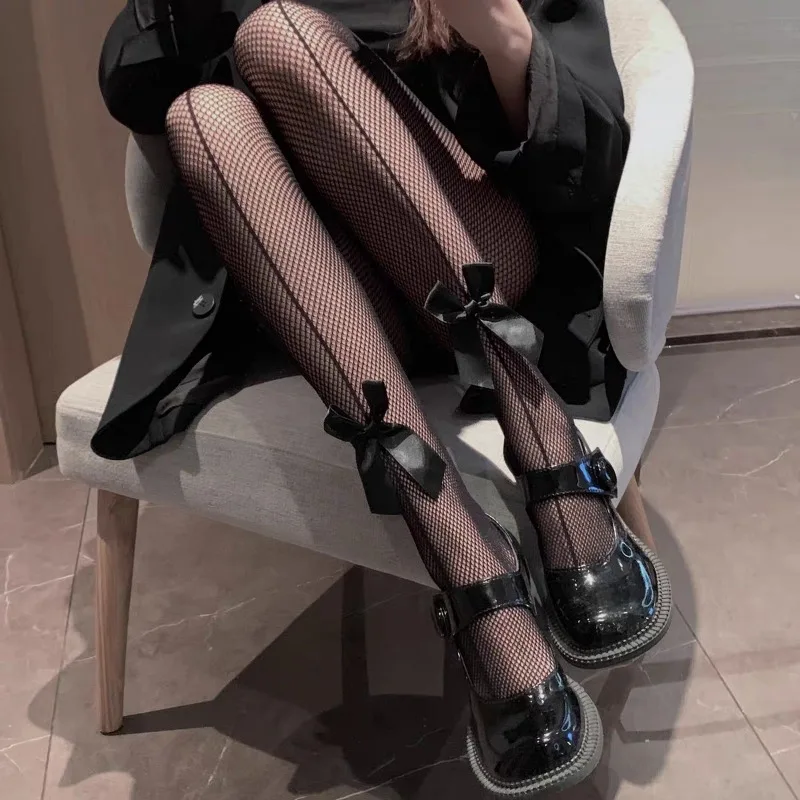 1pair Women Pants Black Sexy Bowknot Fishing Net Socks Long 2025 Leg Stocking Girls Tights Nightclub Pantyhose Charm Knee new Length Sox