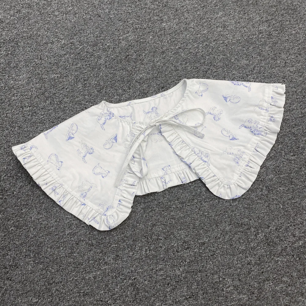 Fake Cute Women's Collar Pony Cat Print Pleated Lace-Up ddmysmile All-Match Female Small Shawl Smile