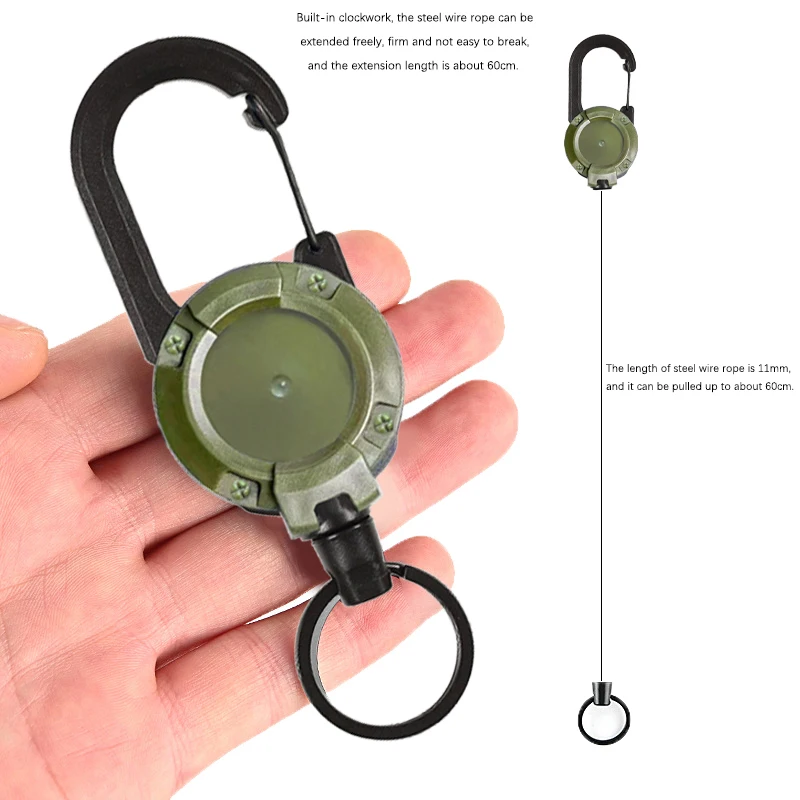 1PCS Keychain Clip Outdoor Automatic Retractable Wire Rope Luya Tactical Pull Recoil Sporty Key Ring Anti Lost ID Card Holder