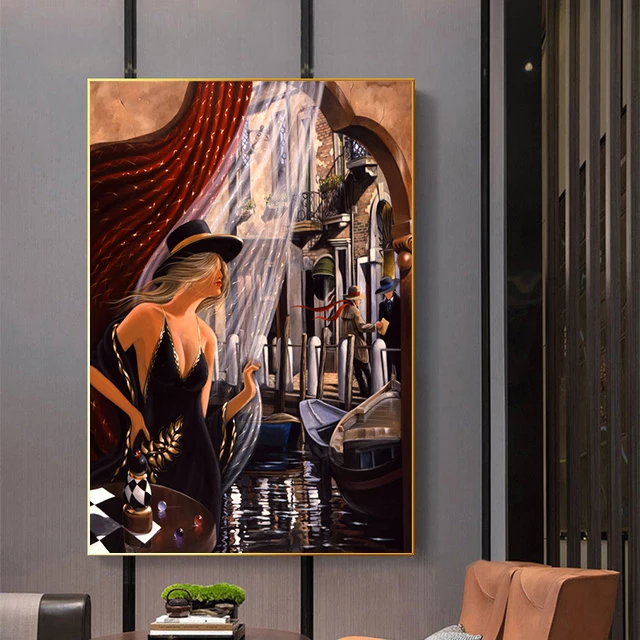 Series Modern Comics Artwork City Girl Canvas Painting Poster and Print Wall Art Picture for Bedroom Living Room Home Decoration smile