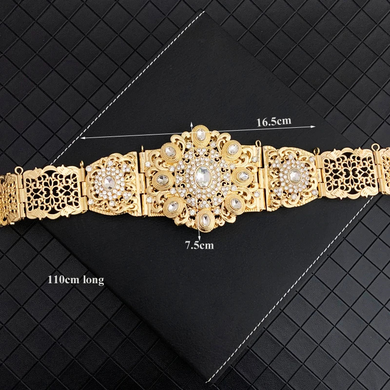 Moroccan Fashion Caftan Belts Crystal Grown for Women Arabic Gold Waist Chain Ethnic Bridal Jewelry 240401