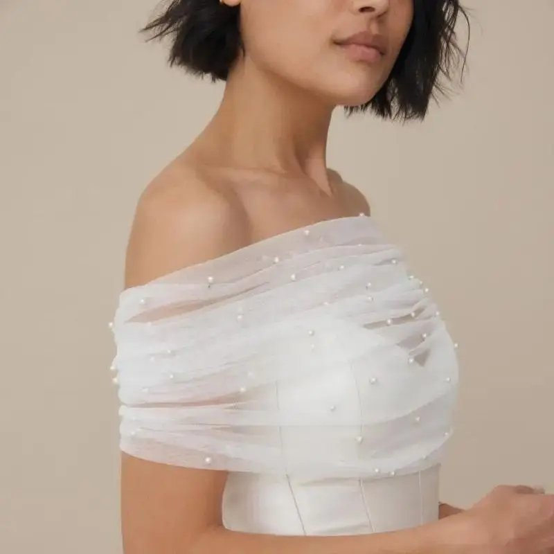 Wedding Jackets Pearls Vg73 Beaded Top Wrap See-Through Bolero Bridal Vest Short Wedding Shawl Bachelorette Party ddmysmile Accessories Smile