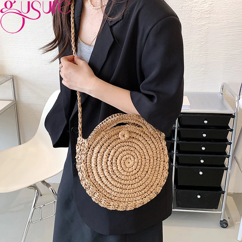 Straw Bags Summer Gusure For Women Handmade Woven Beach Bag Raffia Small Purse and Handbags Ladies Travel Shoulder Crossbody Bag smile