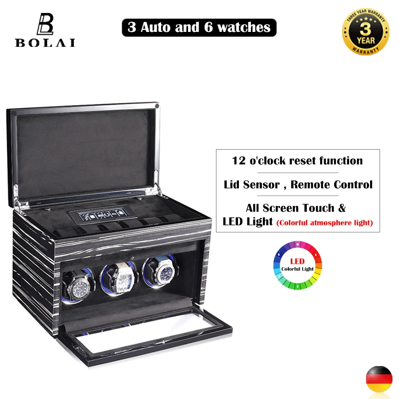 Luxury 4 Slot Mechanical Watch Winder Automatic Winding Wood Watch Storage Box Safe With Touch Control and LED Light Jewelry Box