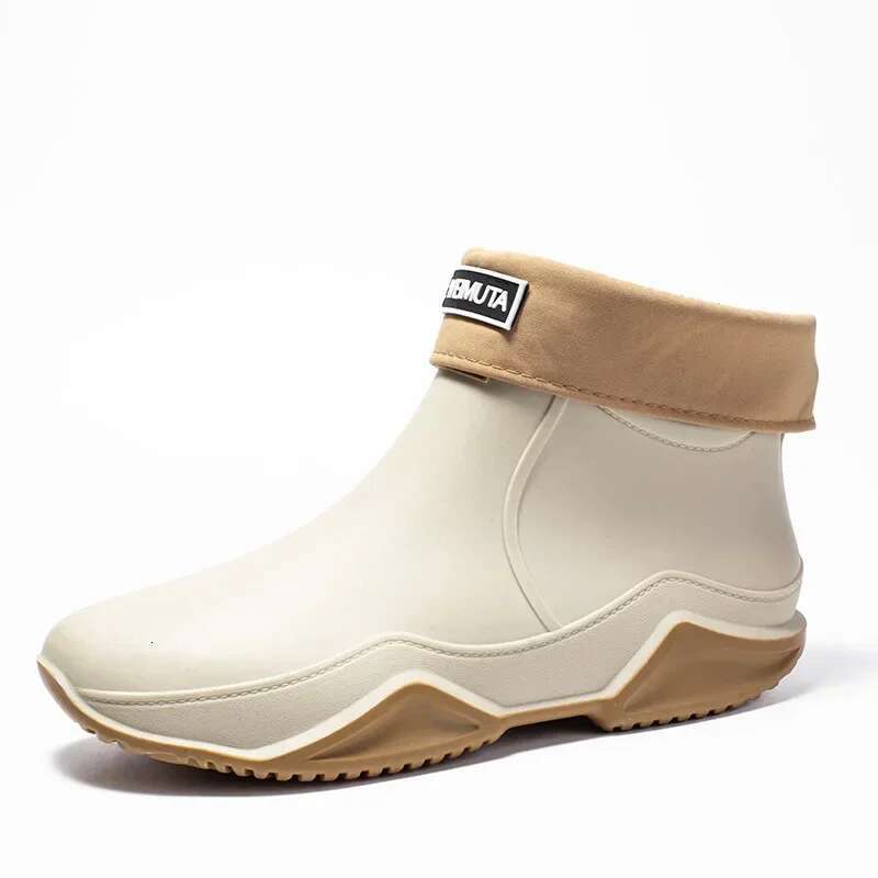 Couple Rain Boots Men's Non-slip Chef's Work Shoes Anti-car Wash Shoe Wear-resistant Velvet and Warm Mens and Women's Water Boot