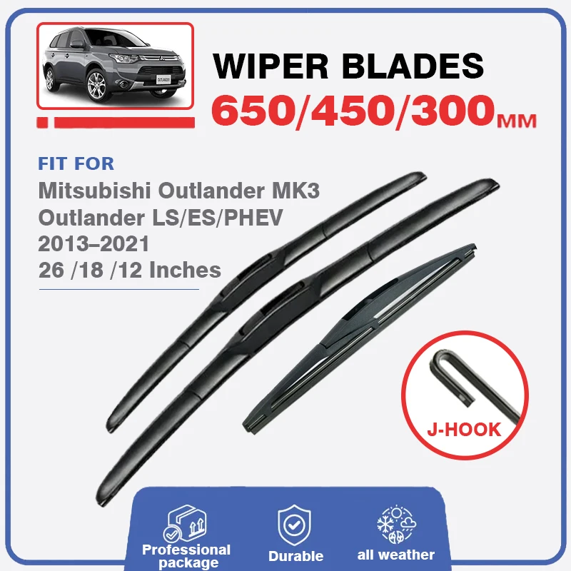 Front & Rear Wiper Blades Set For Mitsubishi Outlander 3 MK3 2013-2021 PHEV Windshield Windscreen 26"+18"+12" Accessories Window