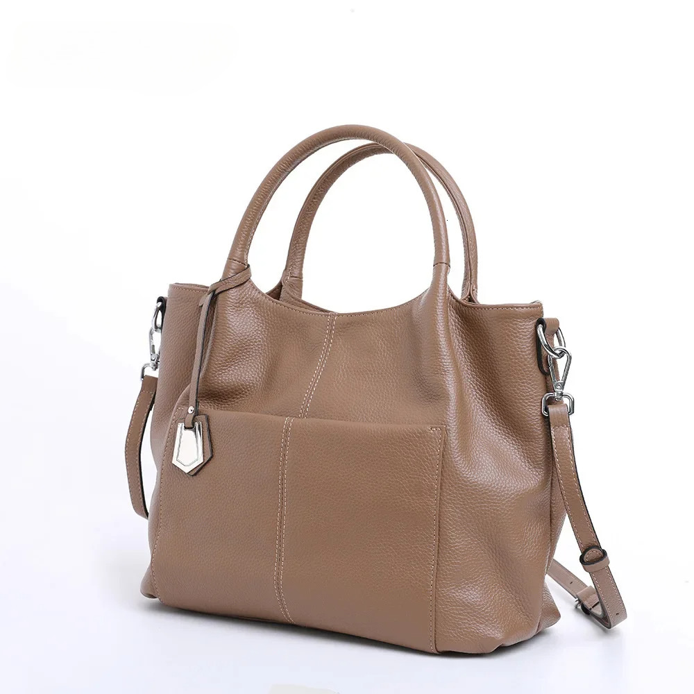 New Autumn Natural Soft Cow Leather Women's Handbag All-Match Mid Age Ladies Shoulder Bag Large Casual Cowskin Tote For Mom Zipper Style Genuine 