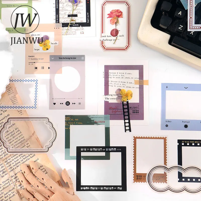 JIANWU 2025 15 Sheets Time Boundary Series Vintage Simple Border Decor new Material PET Sticker Creative DIY Journal Collage Stationary