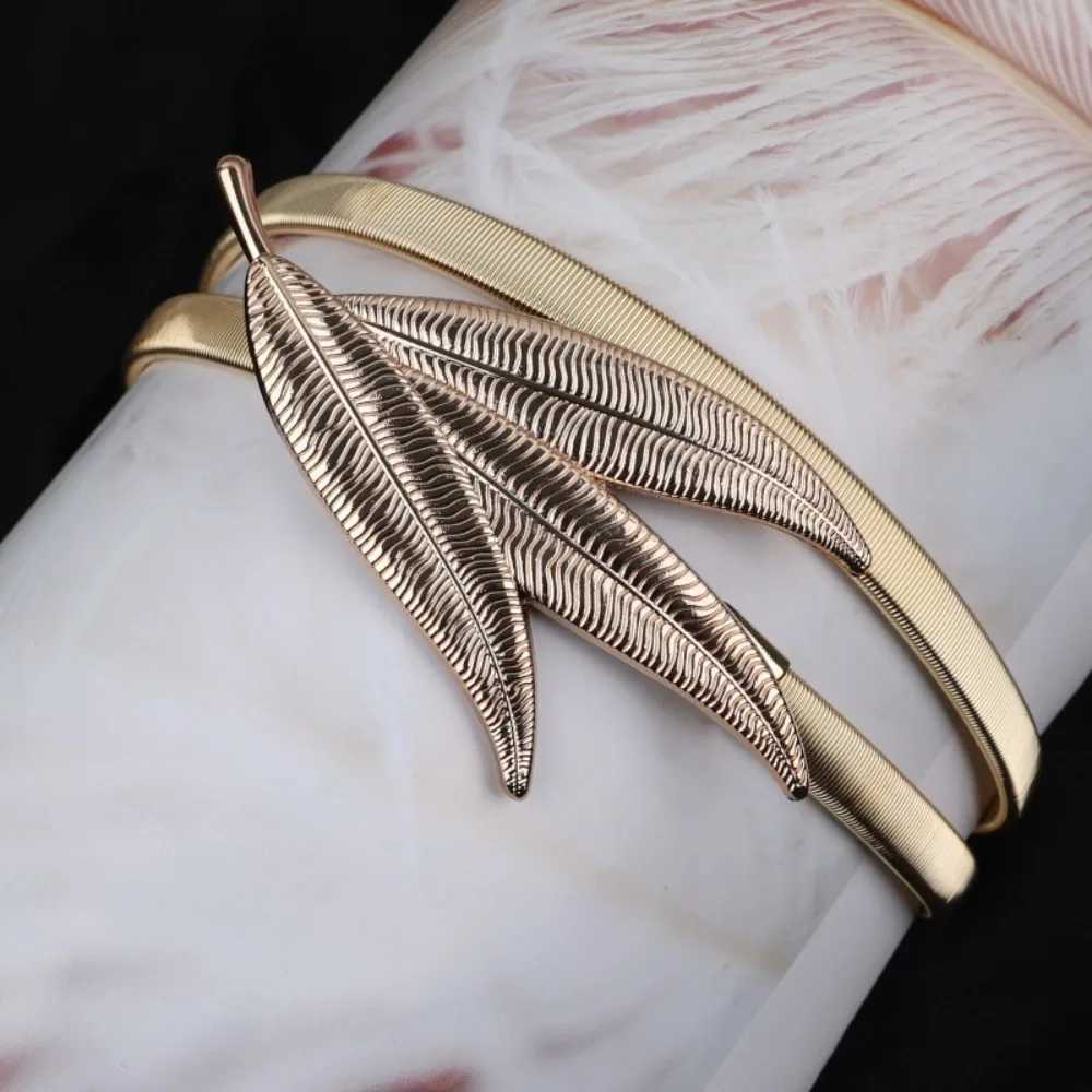 Fashion elastic waistband with Fem waist leaf silver metal strap suitable for warm high-quality luxurious thin elastic Riem length 60cm X2411091