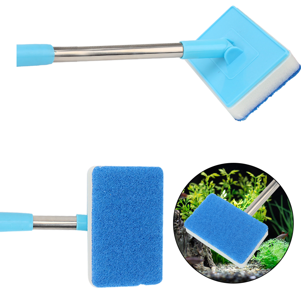 Cleaner Scrubber Aquarium Fish Tank Glass Window Algae 180° adjustable Double-Sided Sponge Cleaning Brush Super Long Handle