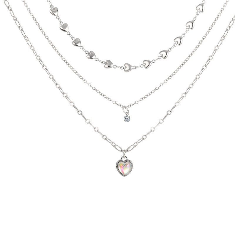 Heart Pendant Necklace Opal Metal 2025 Sier Color new Multi-layered for Women 2024 Trendy Cute Elegant Y2K Jewelry Party Gift