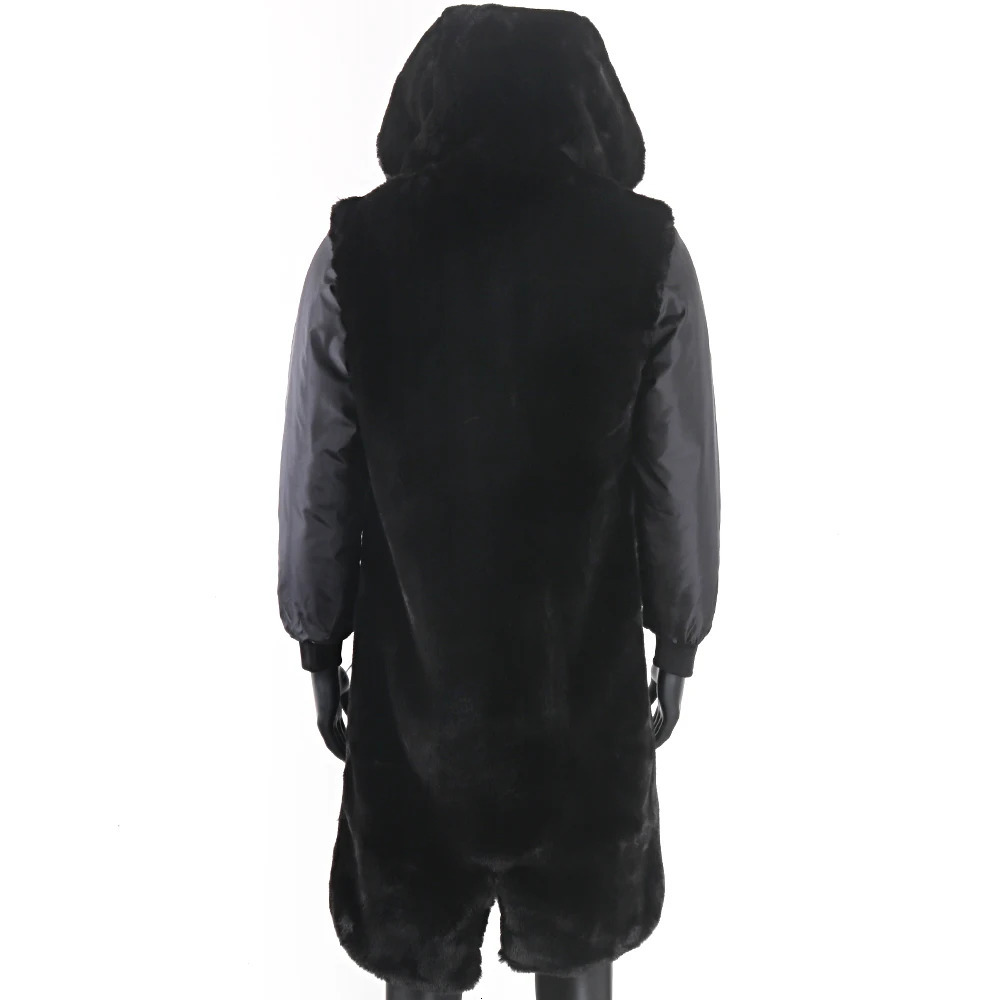 Winter jacket mens real fur coat natural artificial rabbit fur lining X long coat 241108
