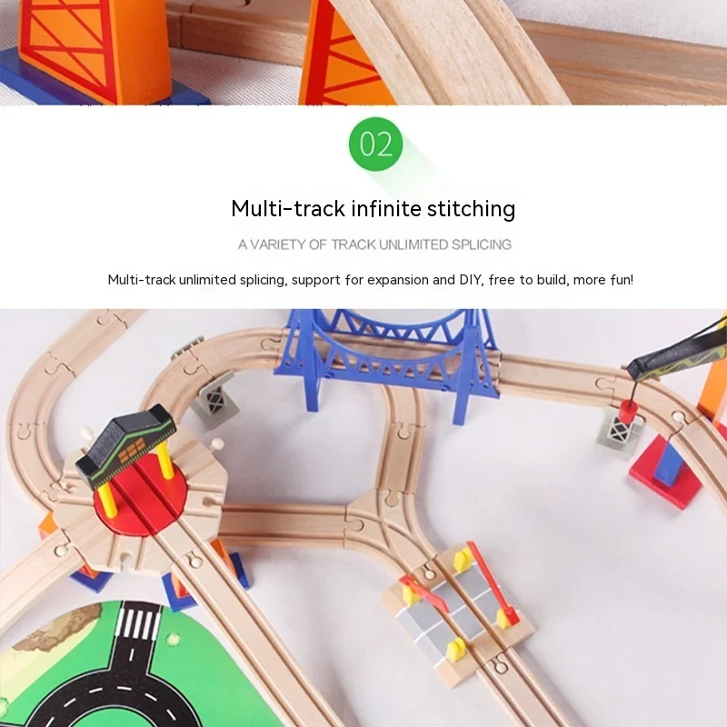 High Speed Railway 130p Wooden Wooden Track Car Harmony Electric Small Train Set Children's Wooden Track Electric Train Toy