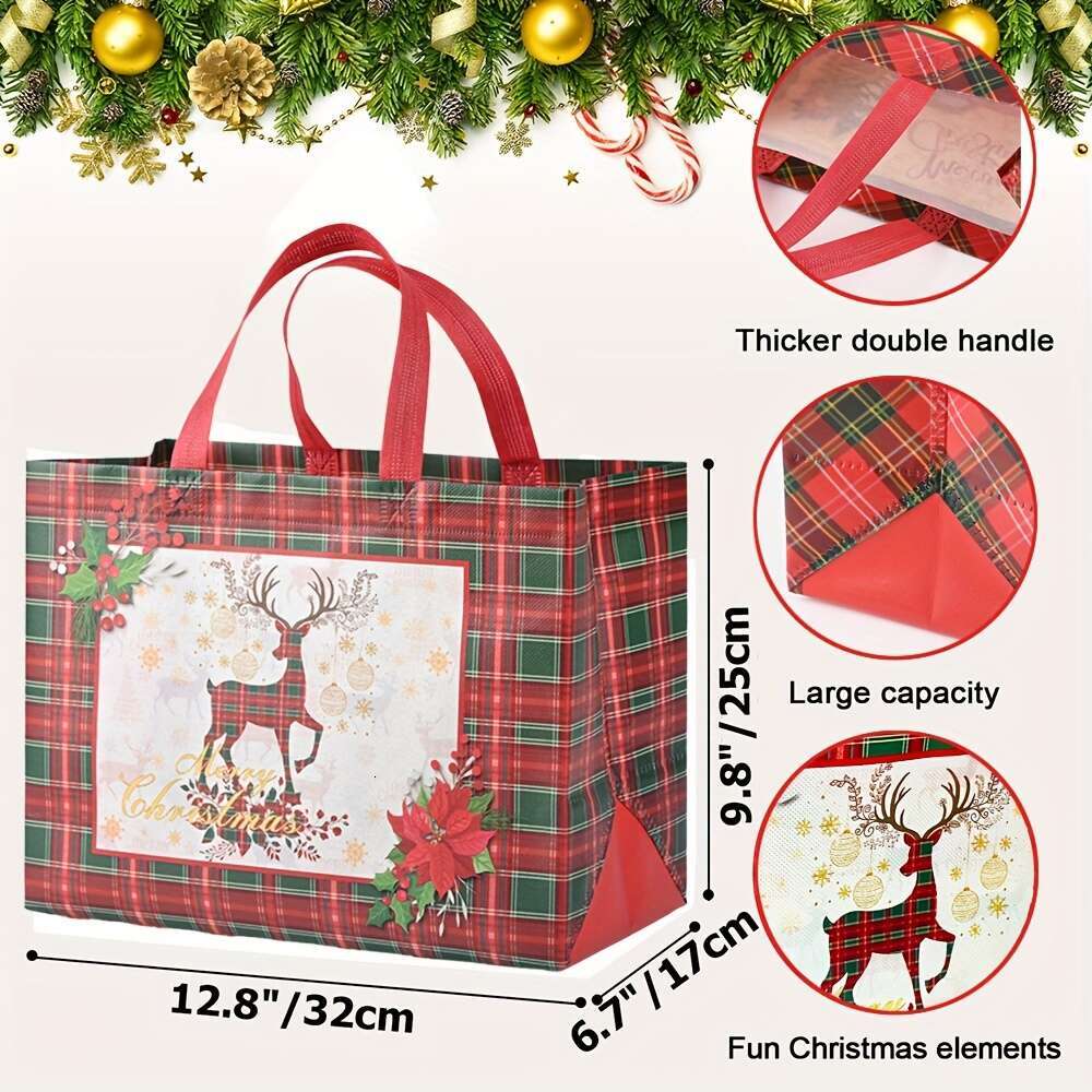 Christmas 8pcs Handbags with Handles, Snack Multifunctional Non-woven Bags, Used for Gift Packaging Shopping, Christmas Party Supplies,