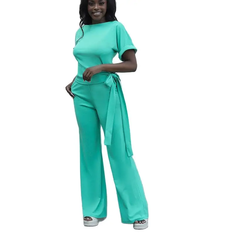 Streetwear Women 2Pcs Casual ddmysmile Sets Solid Color Tops And High Waist Wide Leg Pants Elegant Suits Lady Summer Outfits New Fashion Smile