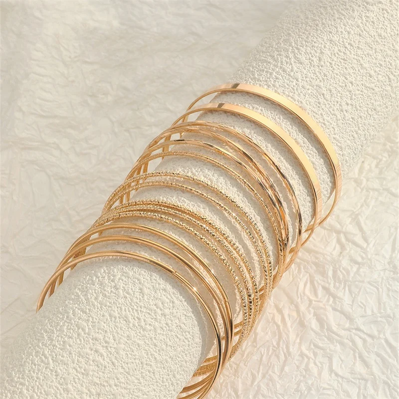 14 Pcs/Set Punk Gold Color Bracelets for Women Trendy Metal Bangle Jewelry Accessories