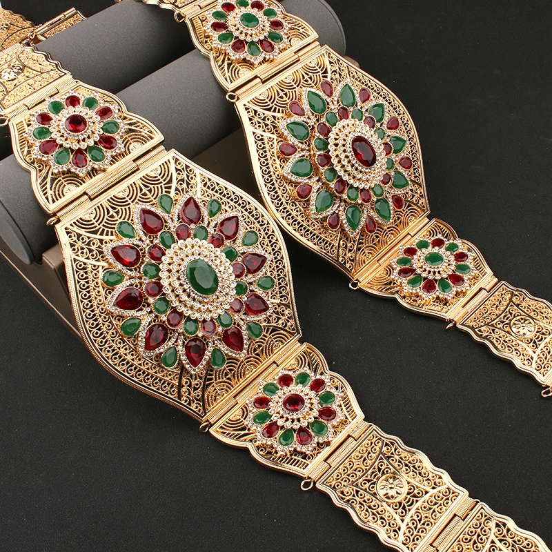 Belt Crystal Moroccan Flower Belt Wedding Jewelry Large Size Wide Waist Chain Bridal Gifts Bride Accessories Caftan smile