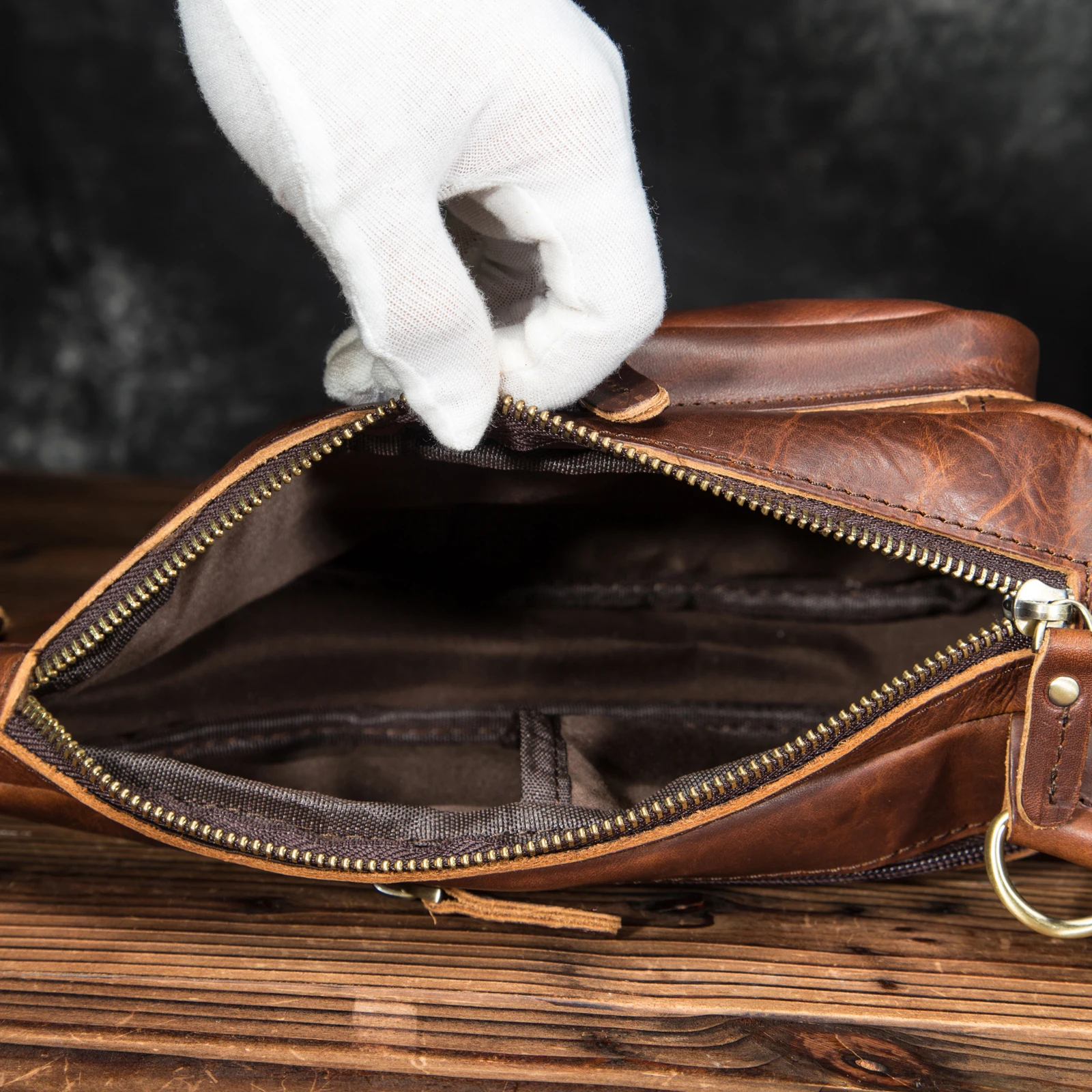 Thick Natural Leather Coffee Travel Triangle Chest Sling Bag For Men Design 8" Tablet One Shoulder Strap Bag Daypack Male 8012
