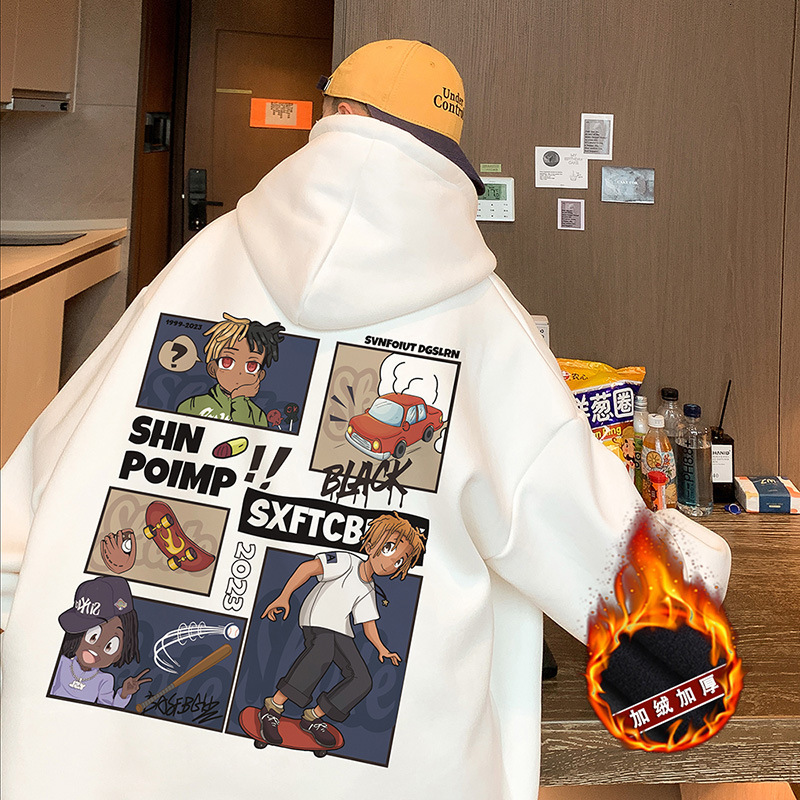 Designer hip hop high street hoodie men's winter plus plush thick loose American style trendy hooded jacket