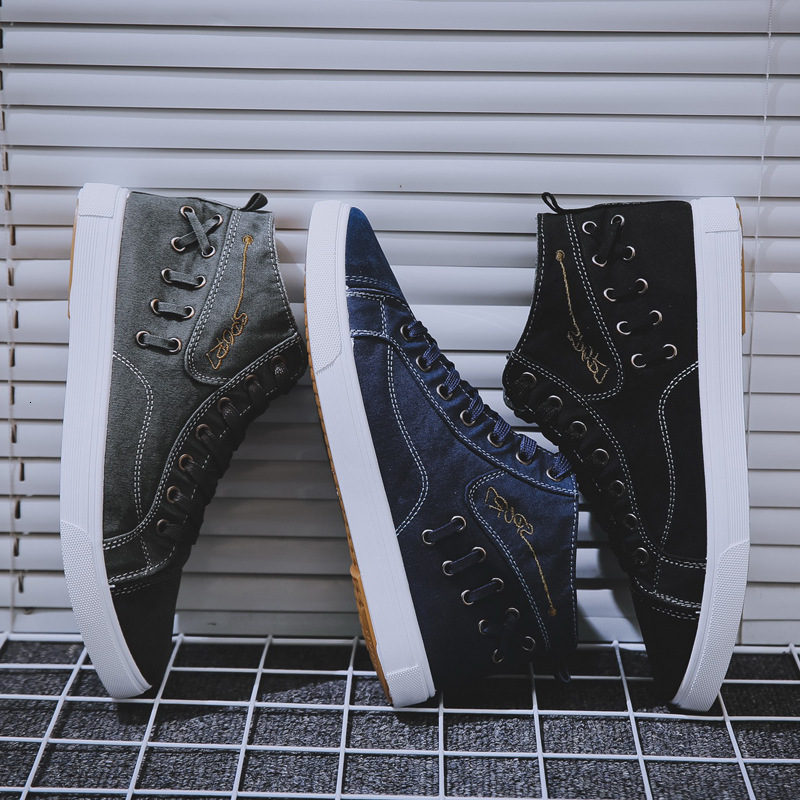 New Designer Spring And Autumn Boys' Canvas Casual Korean Version Fashionable High Top Denim Men's Shoes