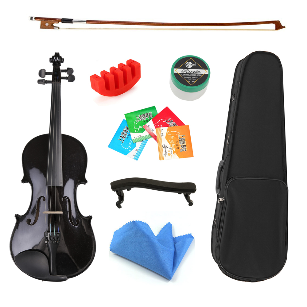 TONGLING Oil Varnish Beginner Black Violin Maple Wood Student Fiddle Violino Bow Shoulder Rest Case