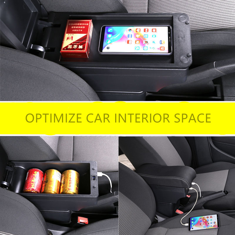 For Mazda 2 Car Armrest Box Leather Arm Rest Center Console Storage USB Car Accessory