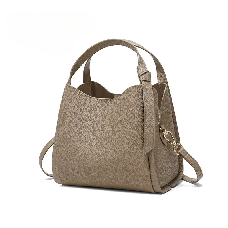 Genuine Leather Women's Handbag New Shoulder Fashion Bucket Cowhide Crossbody Bag Female Cartoon Style Zipper