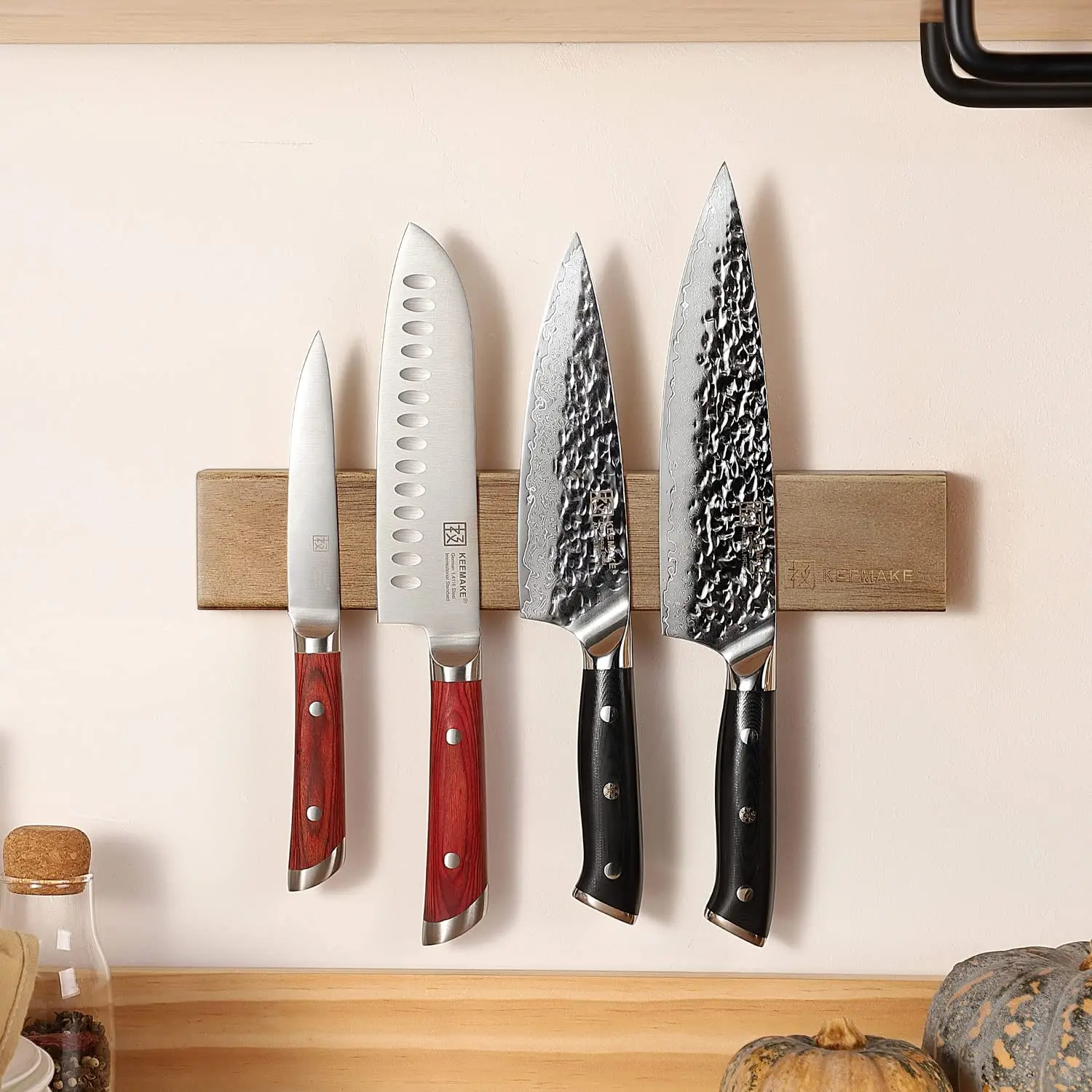 KEEMAKE Magnetic for Solid Powerful Magnet Wall Mount Acacia Wooden Knives Holder Kitchen Knife Strip dh3628137