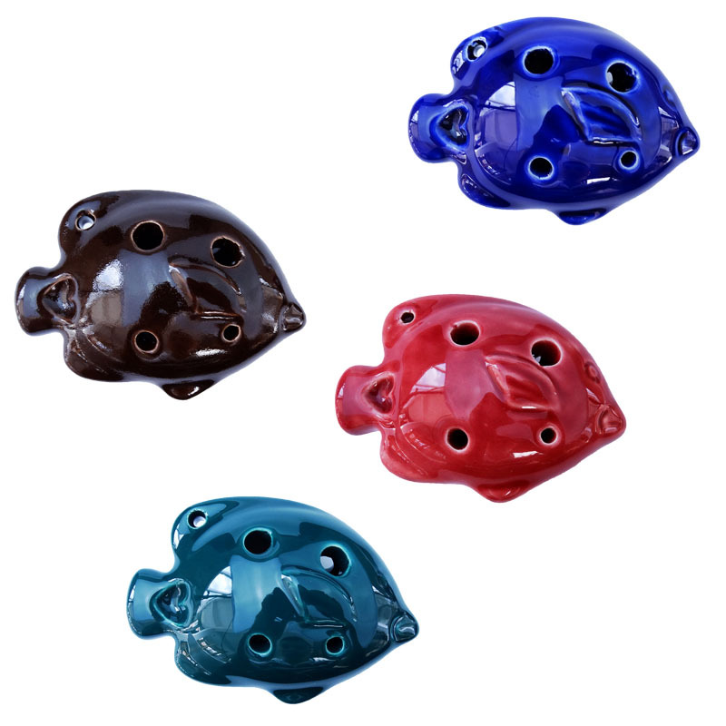 4 Colors Ocarina 6 Hole Heart-shaped Small Ocarina Alto C Tone Beginner Ocarina Tourist Souvenir Teaching Toys Ceramic Pendant