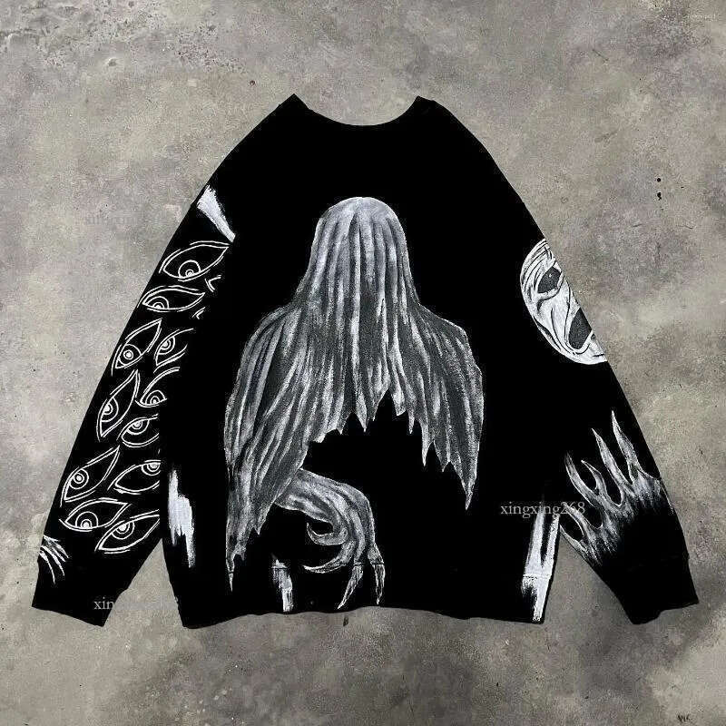 Men's Hoodies Harajuku Eerie Style Graphic Print Streetwear Creative Hoodie Sweatshirt Y2k Oversized Street Tops Women Men Clothing