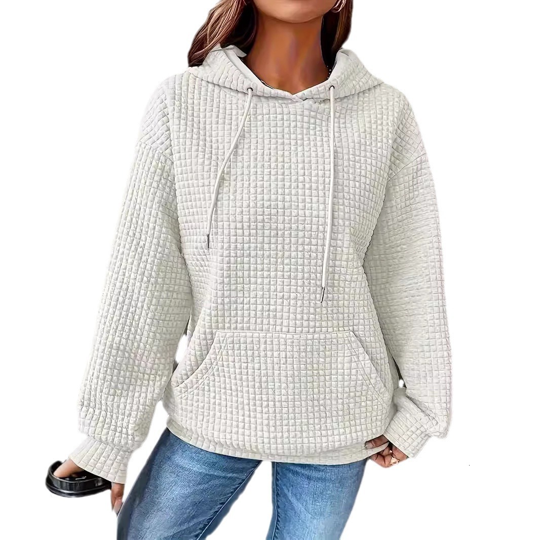 Designer's new autumn and winter solid color hooded drawstring fashionable long sleeved women's hoodie loose fit