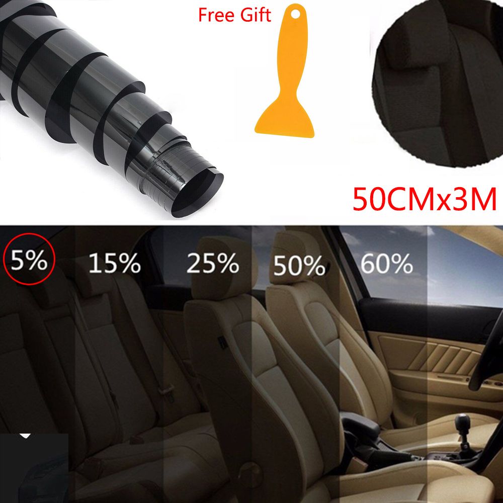 VLT Window 5% Car Tint ddmysmile Professional Dark Black Film Uncut Sunshade Film Auto Glass Sticker 300X50cm 100X50cm Smile 5%