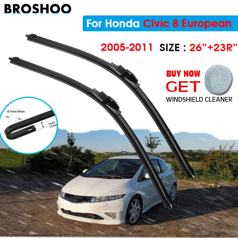 Car Blade For Honda 2025 new Civic 8 European 26"+23R" 2005-2011 Auto Windscreen Windshield Wipers Blades Window Wash Fit U Hook Arm