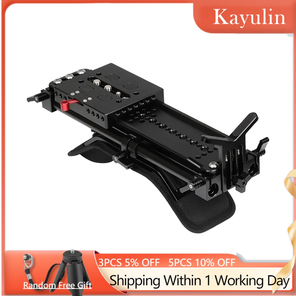 Kayulin ARRI 12" Dovetail Bridge Sled Plate & Quick Release Baseplate & 15mm Rail Rod Support System & Shoulder Pad For DSLR Rig